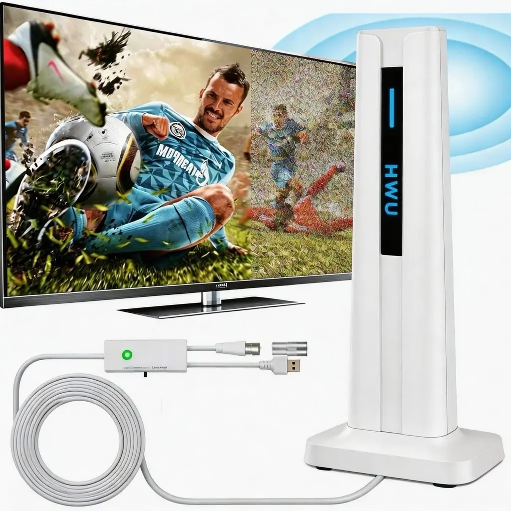 Digital HDTV Antenna for Local Channels, Long Range Amplified TV Antenna with Signal Booster, 360° Reception Support 4K 1080P, Indoor Outdoor Smart TV Antenna Easy Installation Cable Hdmi