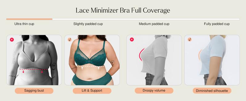 Popilush Minimizer Bras for Women Supportive Full Coverage Underwire Floral Lace Bras Plus Size Lifting Unpadded Bra Elegant Outfits