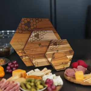 Honey and The Bee Hexagon Charcuterie Board, Personalized Wedding Gift – Handmade Teak Cheeseboard
