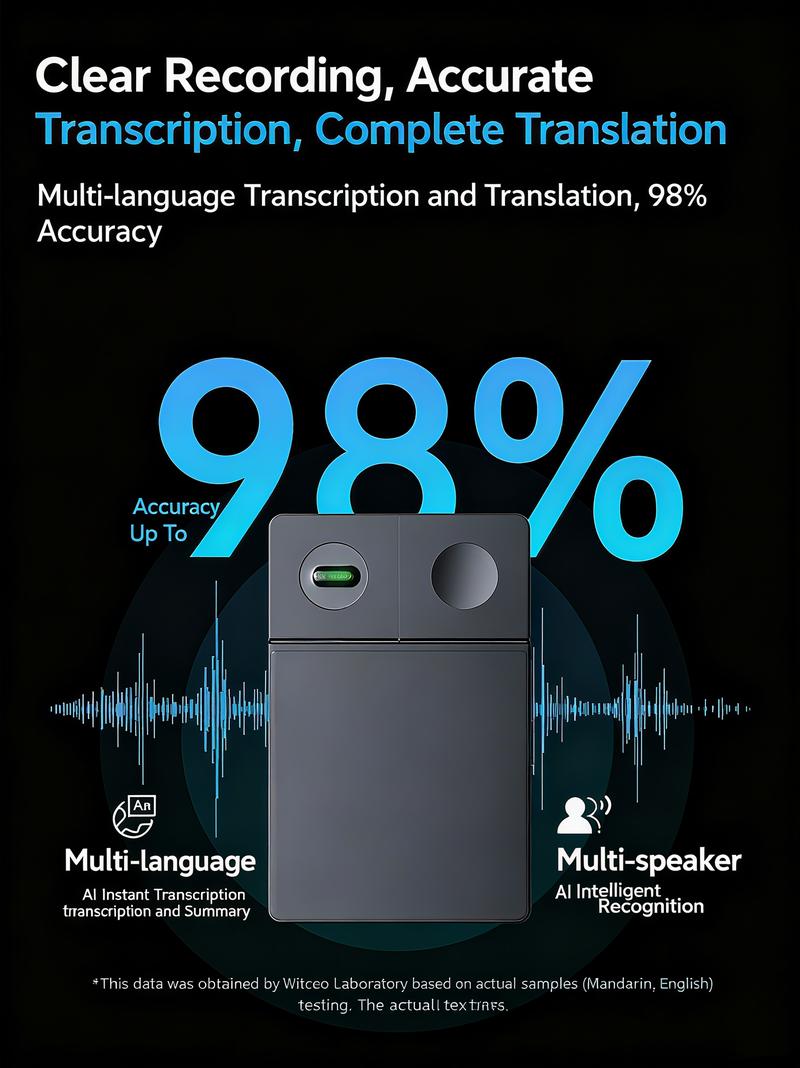 AI Noise-Reduction Voice Recorder 64GB with App, Real-Time Transcription & 112-Language Support for Interviews, Lectures & Calls (Black)
