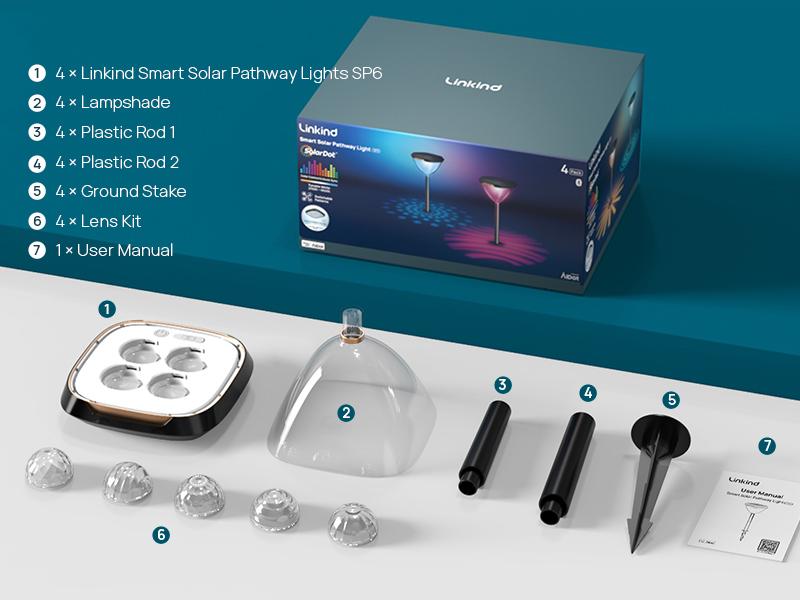 Linkind Smart Solar Pathway Lights SP6C APP Control 16 Million RGBW Colors 5 Swappable Lenses Waterproof Outdoor Garden Decor 8 Pack for Enhanced Nighttime Beauty