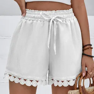 Women's Summer High Waist Ruffled Lace Trim Shorts Elastic Waist Casual Beach Shorts Springfresh