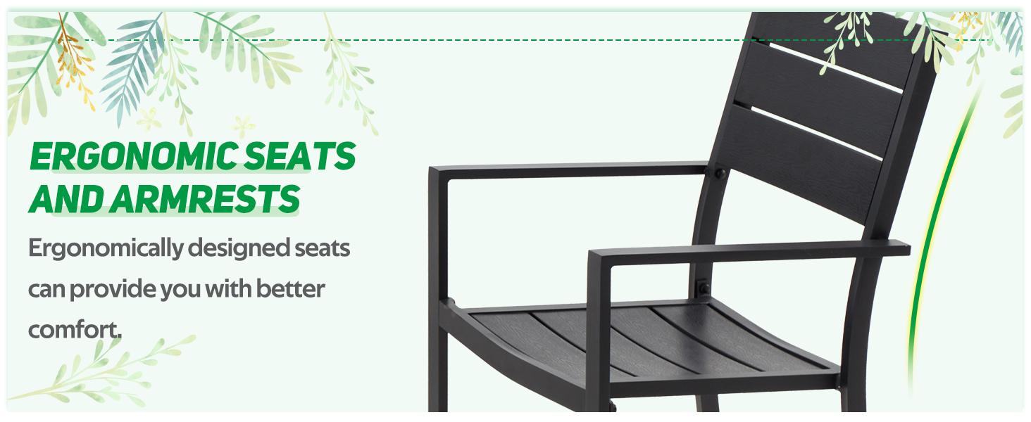 AECOJOY 7 Piece Outdoor Dining Set, 60" x 36" Aluminum Frame, Wood-Plastic Tabletop, 150 lbs Capacity, Adjustable Feet Pad, Spacious Design Metal Patio Kit