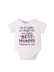 "I'm As Lucky As Can Be For The World's Best Mommy Belongs To Me" Baby Bodysuit Heartfelt Mom Graphic Short Sleeve Cotton Romper for Newborns