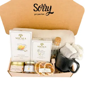 Condolences Gift Basket | Sympathy Presents with Luxury Blanket and Tea Set