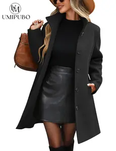 UMIPUBO Women's Winter Single Breasted Pea Coat Casual Stand Collar Overcoat Work Office Classic Jacket with Pockets