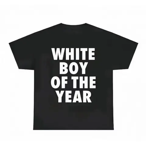 Men's 100% Cotton Oversized Classic Fit Short-Sleeve Crew Neck Tshirt - Menswear Streetwear Casual Top, Soft Unisex Custom-Digital Printed "White Boy of the Year" Tee, Machine Washable, 3XL, 4XL, Check Size Chart