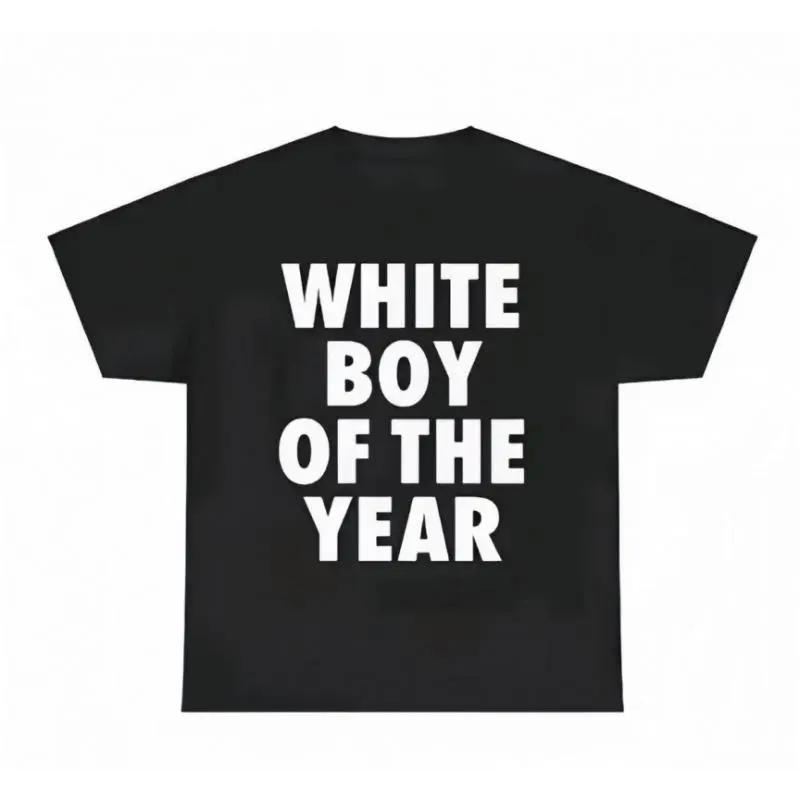 Men's 100% Cotton Oversized Classic Fit Short-Sleeve Crew Neck Tshirt - Menswear Streetwear Casual Top, Soft Unisex Custom-Digital Printed "White Boy of the Year" Tee, Machine Washable, 3XL, 4XL, Check Size Chart