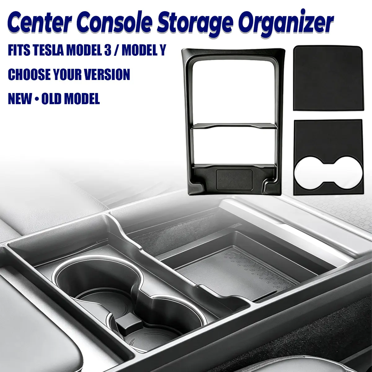 Car Center Console Organizer Armrest Storage Tray Kit for Tesla Model 3/Y - TPE Material, Anti-Slip Surface, Extra Interior Storage, Center Console Wrap, Fits Pre-Refresh Legacy & New Refreshed Versions