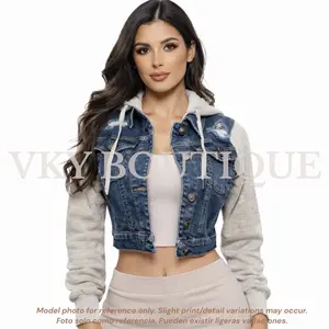 Cropped Denim Hoodie Jacket For Women DN