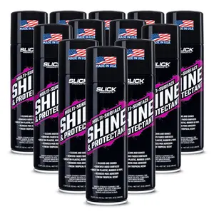 Slick Products Shine & Protectant, Long-Lasting High-Gloss Clear Coat Spray, Renew, Shine, and Protect Plastic, Vinyl, Rubber, Trim, and More (12-Pack)