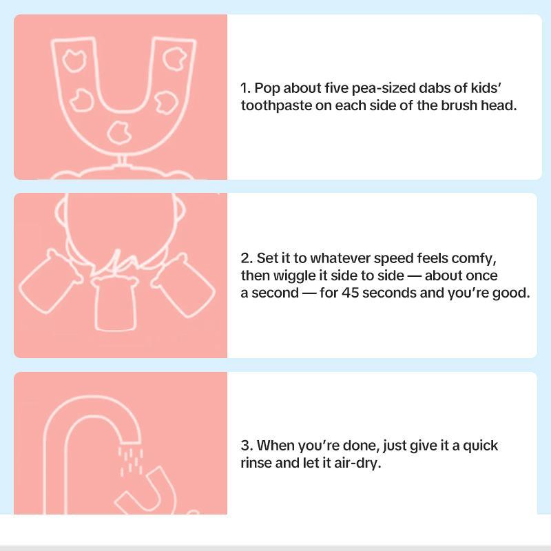 Kids Electric Toothbrush U-Shaped Blue Owl Rechargeable for Toddlers 2-6 Years 3 Modes Smart Timer Silicone BPA-Free