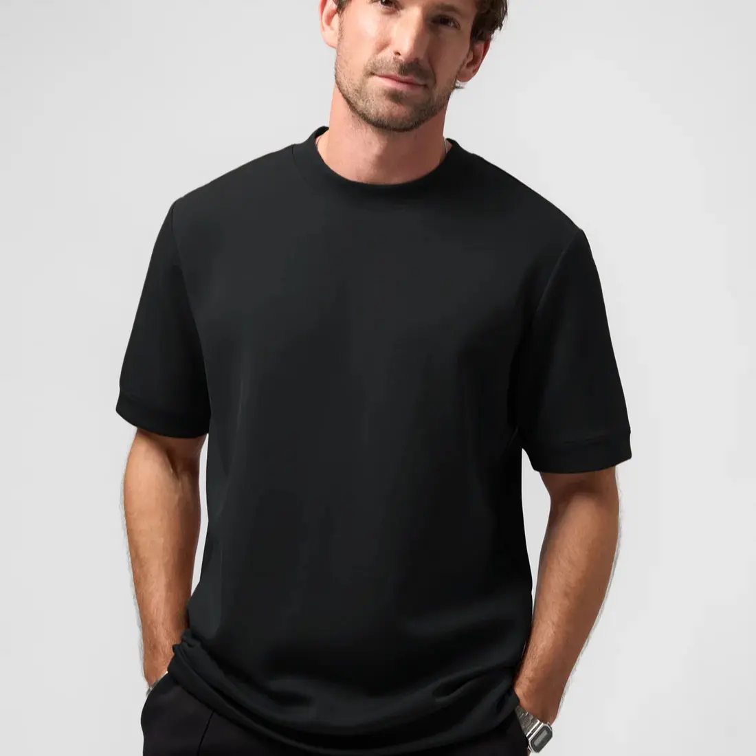 Fioboc Men's Modal T-shirt Business Casual Slim Fit No Ironing Wrinkle-Free Stretch Fabric Comfortable Slim Fit Tee for Running & Sports