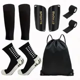 Adult 9-Piece Professional Synthetic Football Training Set - Grip Socks for Soccer, Sports Socks, Shin Guards, Shin Sleeves, Tape, Outdoor Sports Accessory