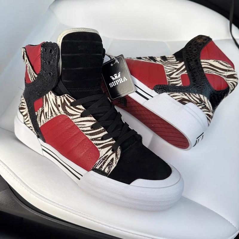 Supra Skytop77 Limited Avenger Black Red Premium Leather Crocodile Horse Hair High Top Sneakers
