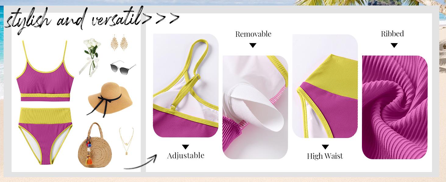 ANRABESS Women High Waisted Bikini Sets Color Block Summer Beach Vacation 2 Piece Bathing Suit Tummy Control Ribbed Swimsuit ANRABESS Women High Waisted Bikini Sets Color Block Summer Beach Vacation 2 Piece Bathing Suit Tummy Control Ribbed Swimsuit