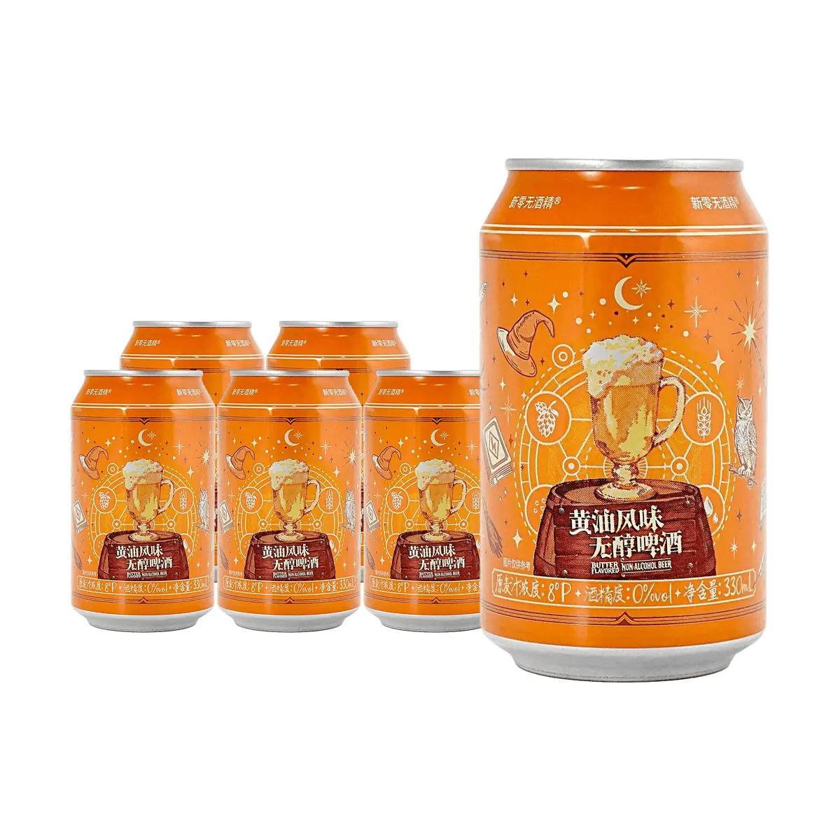 New Zero Butter Flavored Non-Alcoholic Beer 330ml 6-Pack | Zero Alcohol Malt Beverage, Smooth & Rich