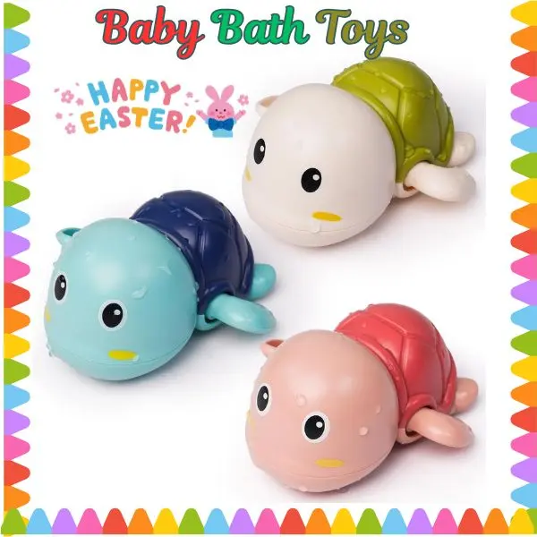 3-Pack Wind-Up Turtle Bathtoys for Toddlers, ABS Plastic Floating Swimming Pool Animals, Unisex Baby Bathtime Fun, Birthday Gift Idea, Baby-Safe Bath Toys