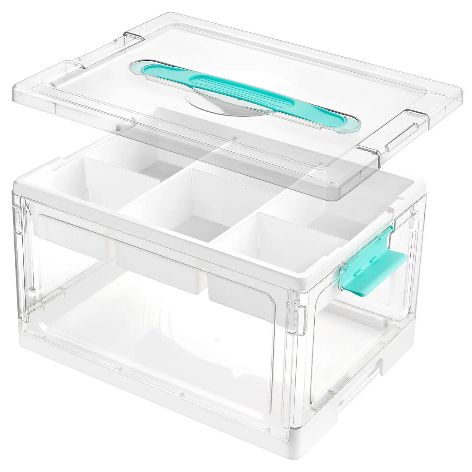 Transparent Storage Box with Handles, Stackable, Large Capacity, Versatile Use, Ideal for Crafts, Art Supplies, Toys, Books, Beauty Items, Home, Classroom, Studio, Compartment Box