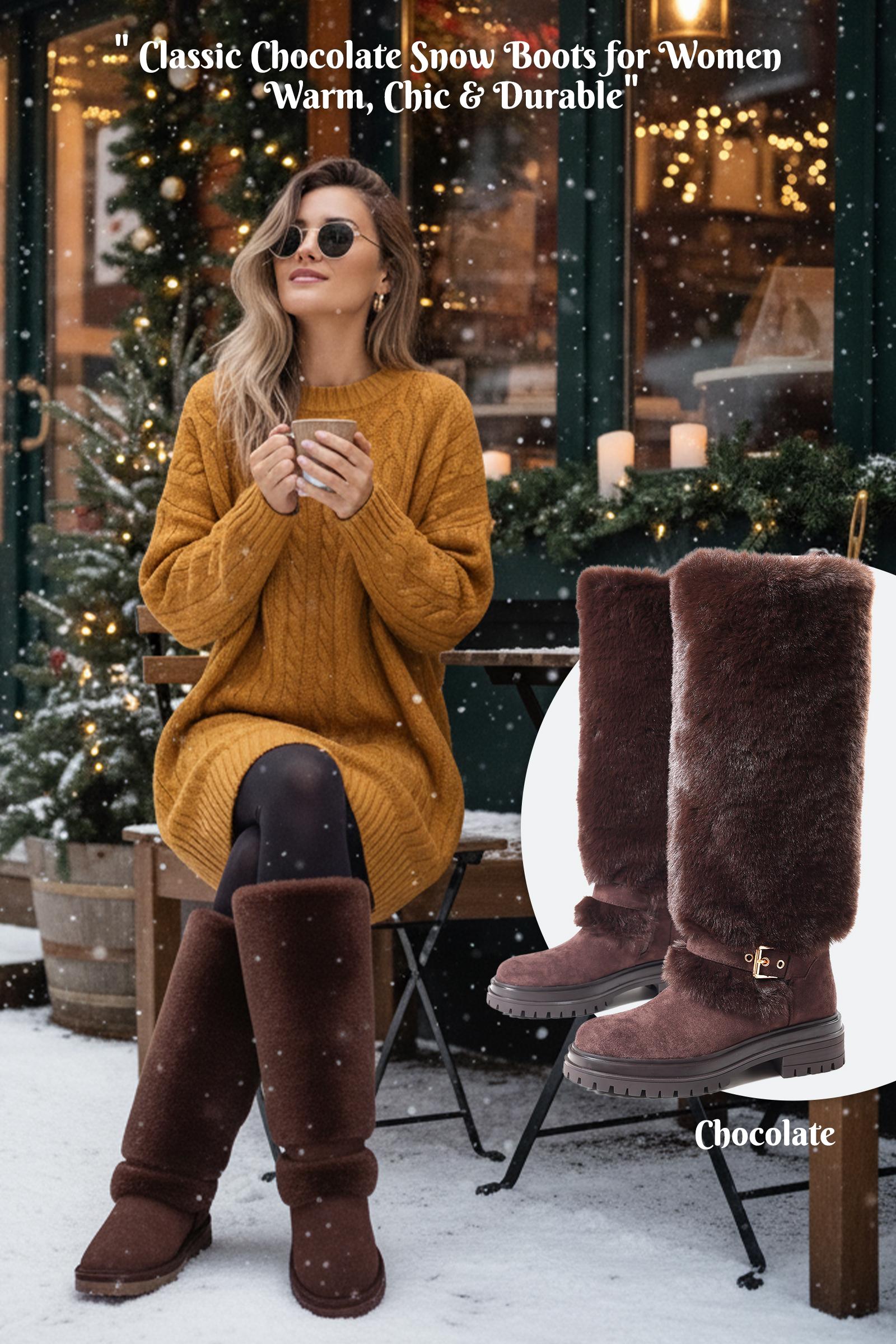 CYNLLIO Womens Knee High Snow Winter Boots Faux Fur Rounded Toe Platform Heels Fashionable Buckle Side Zipper Comfy Office Party Nightclub Outdoor Walking Casual Spring Suede Boots