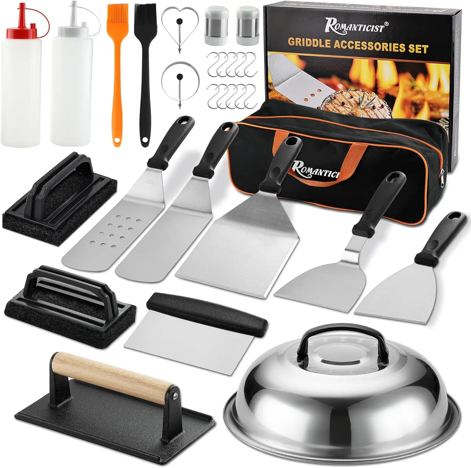 Romanticist Griddle Accessories Set Flat Top Teppanyaki Spatula Set with Scraper Basting Cover for Camp Chef Includes Spatulas Scrapers and Basting Bottle kitchen gadgets kitchen accessories grills kitchen supplies kitchen gadgets bbq gadgets father's day