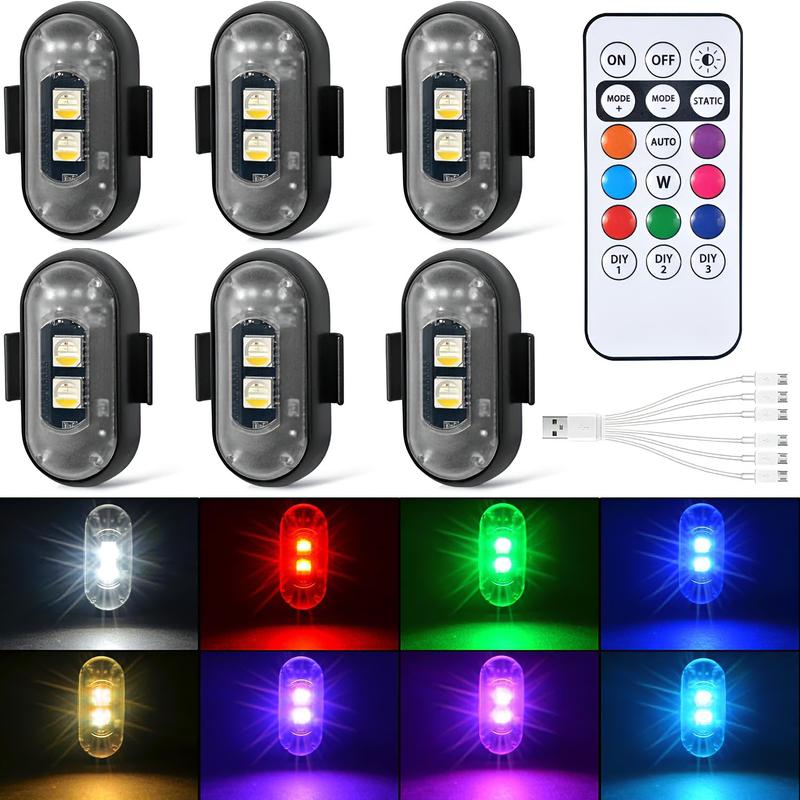 6PCS Wireless LED Lights for Car with Remote Control, High Brightness Wireless LED Strobe Light USB Charge IP65 Waterproof Anti-Collision for Car Motorcycle Aircraft Bike