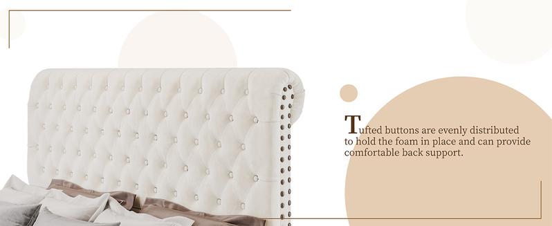 AMERLIFE 52.8" High Bed Frame with Sleigh Headboard, Modern Velvet Upholstered Platform Bed with Deep Button Tufted Headboard/Studded Trim, Queen/King Size/Unique Bedroom Furniture/Best Gift Ideas/Christmas Gifts