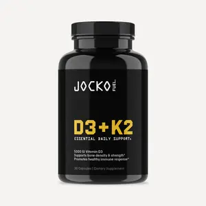 JOCKO FUEL Vitamin D3 + K2 High-Potency Formula 5000 IU D3 & 200 mcg K2 for Calcium Absorption & Immune Support 30 Capsules