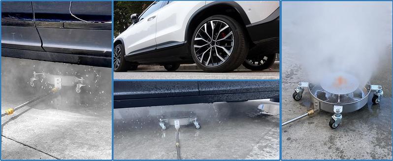 Undercarriage Pressure Washer Attachment, Undercarriage Cleaner with 4 Wheels, 14 Inch , 3 Power Washer Extension Wands, 4000 PSI carwasher