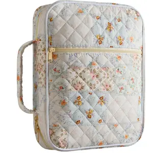 Quilted Floral Bible Cover Case Large Tote Bag with Handle and Inner Organizer Pockets