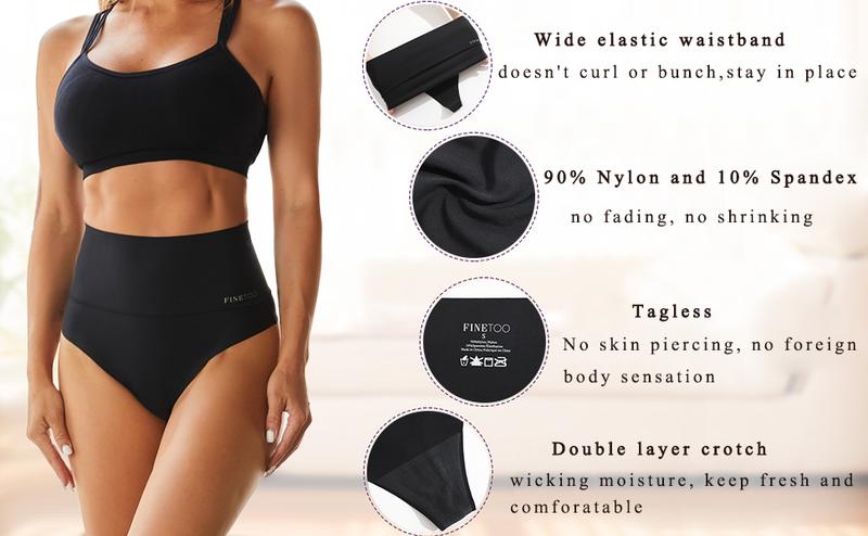 FINETOO 4pcs Women High Waisted Comfortable Seamless Underwear Fit Minimalist Bridal Panties Basic T-back Panties S-XL   Womenswear