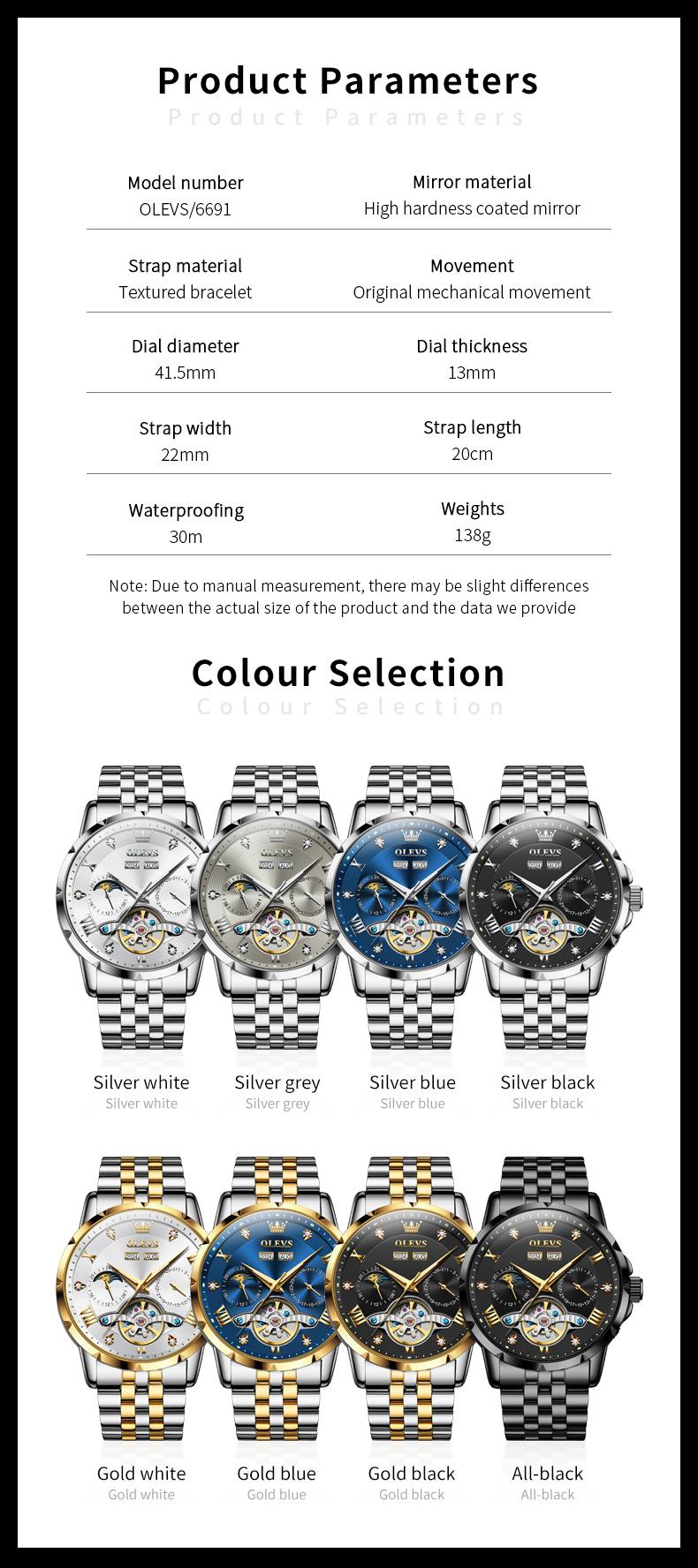 Genuine high-grade hollow design multi-function dial men's watch OLEVS brand flagship new trend luminous waterproof automatic mechanical watch 6701