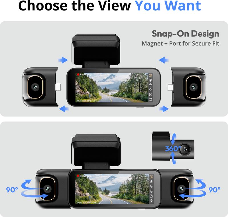 Botslab 3K 4 Channel Dash Cam with 3.18” Touch Screen, 24/7 Parking Mode, Built-in GPS, 5.8G WiFi, Night Vision, Voice Control, 128GB Card, Rear Camera Monitor