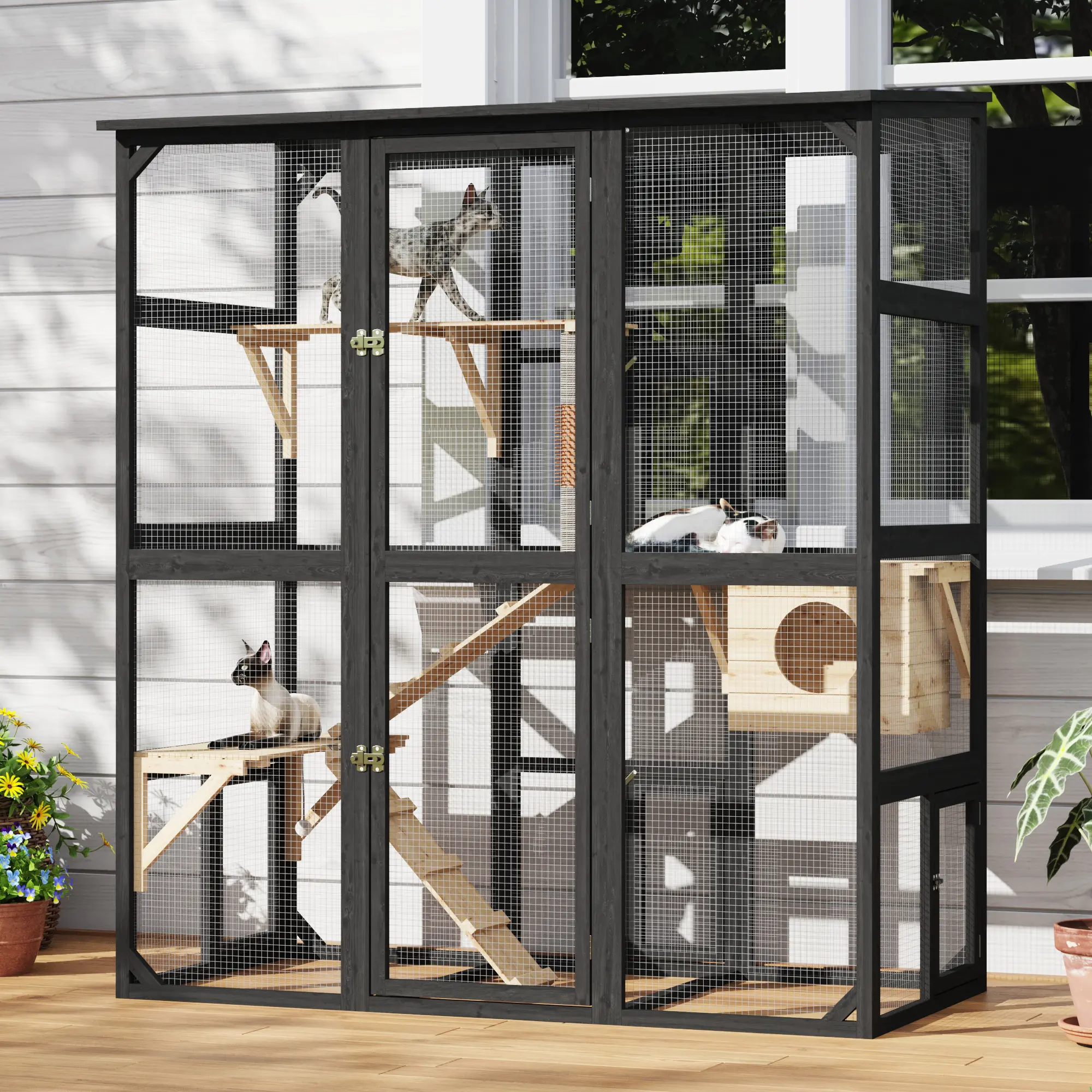 Luxury Outdoor Mesh Walk-In Catio Cage - Escape-Proof Enclosure, Multi-Level Safe Space for Feline Pets' Cozy & Entertaining Outdoor Adventure