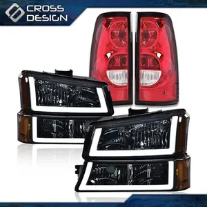 CROSSDESIGN FIT FOR 2003-2006 CHEVY SILVERADO SMOKED/AMBER HEADLIGHT/LAMP & RED TAIL LIGHTS