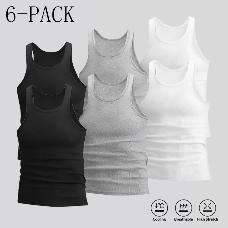 Men' s solid color slim fit tank tops available in packs of1 6 pieces, made from a polyester-elastane blend that islightweight, breathable, and comfortable-ideal forfitness training and everyday wear.,back to school,back to school shopping