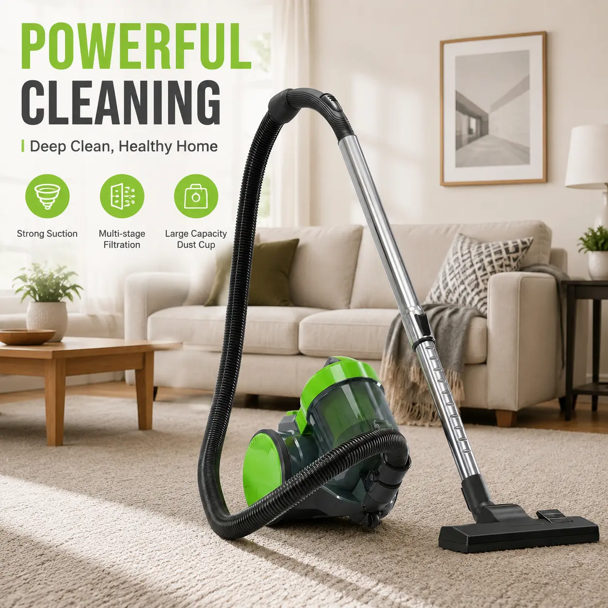 Sweetcrispy S-Bagless Canister Vacuum Cleaner - Household Appliance with 1.8L Large Dust Cup, Powerful Suction, Washable HEPA Filter, Lightweight Portable Design for Carpets, Hard Floors