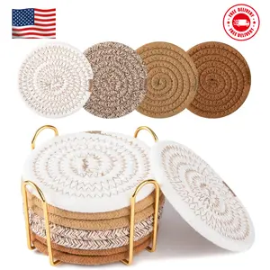 8 Pcs Coasters with Holder for Beer, Coffee, Woven Cotton Coaster Set