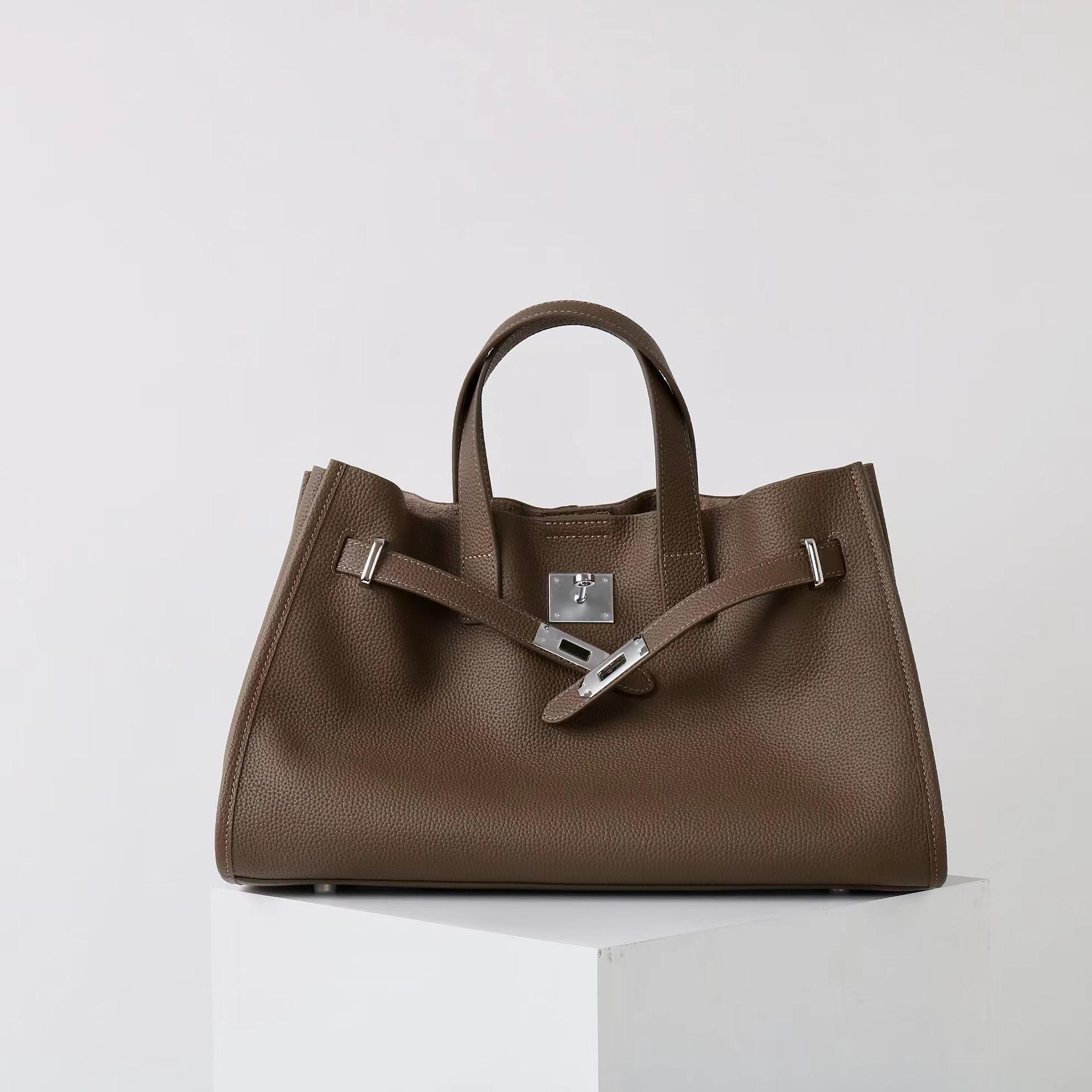 Urban Luxe Genuine Leather Power Tote with Silver-Tone Hardware Women's Shoulder Bag Elegant Durable Everyday Use Spacious Handbag Casual Trendy Purse, Everyday Bag,summervibes