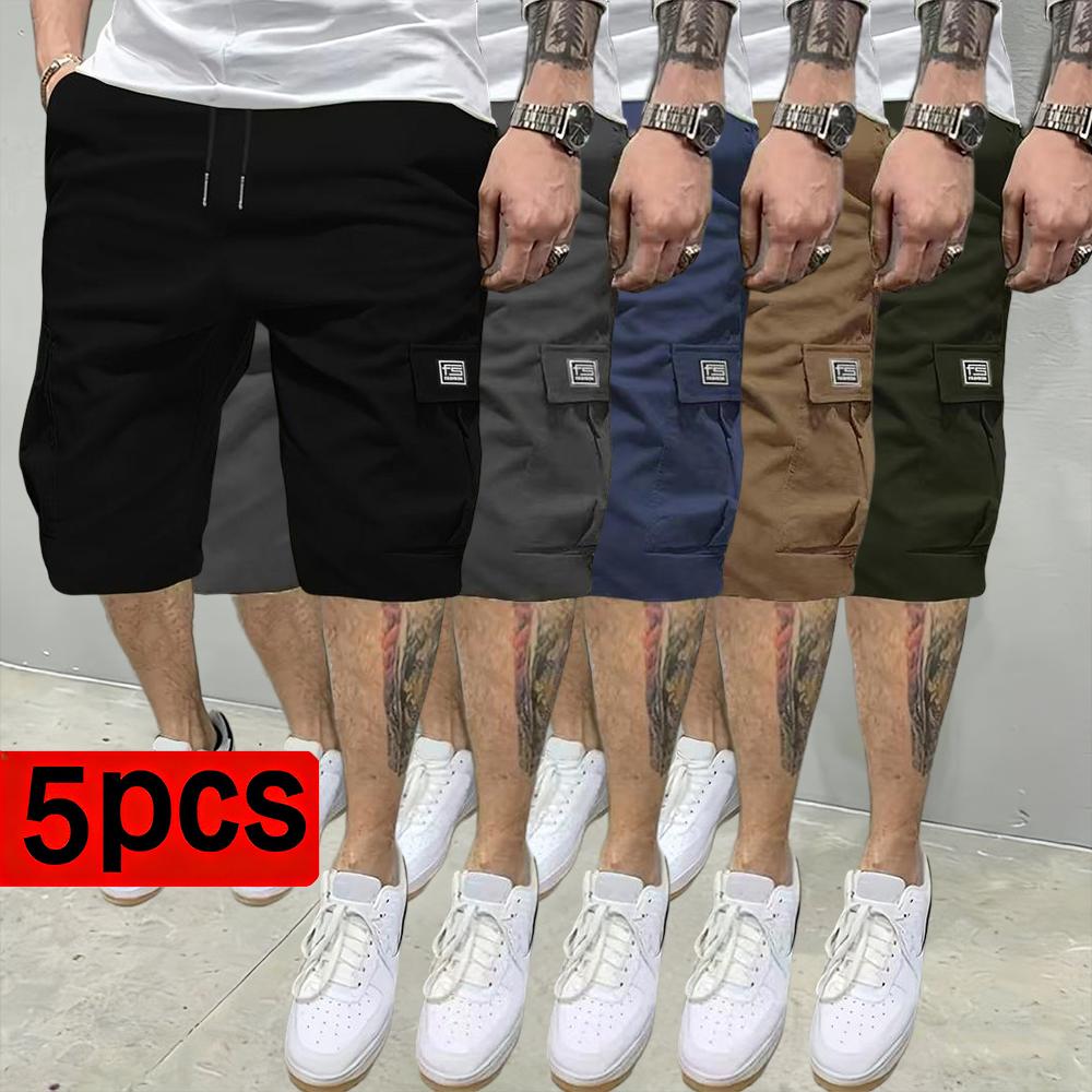5-Pack men's tooling shorts, summer trendy casual shorts, multi-pocket design, fabric wear-resistant, ball-free, durable, tear-resistant, comfortable and breathable, fashionable and versatile Athletic Activewear