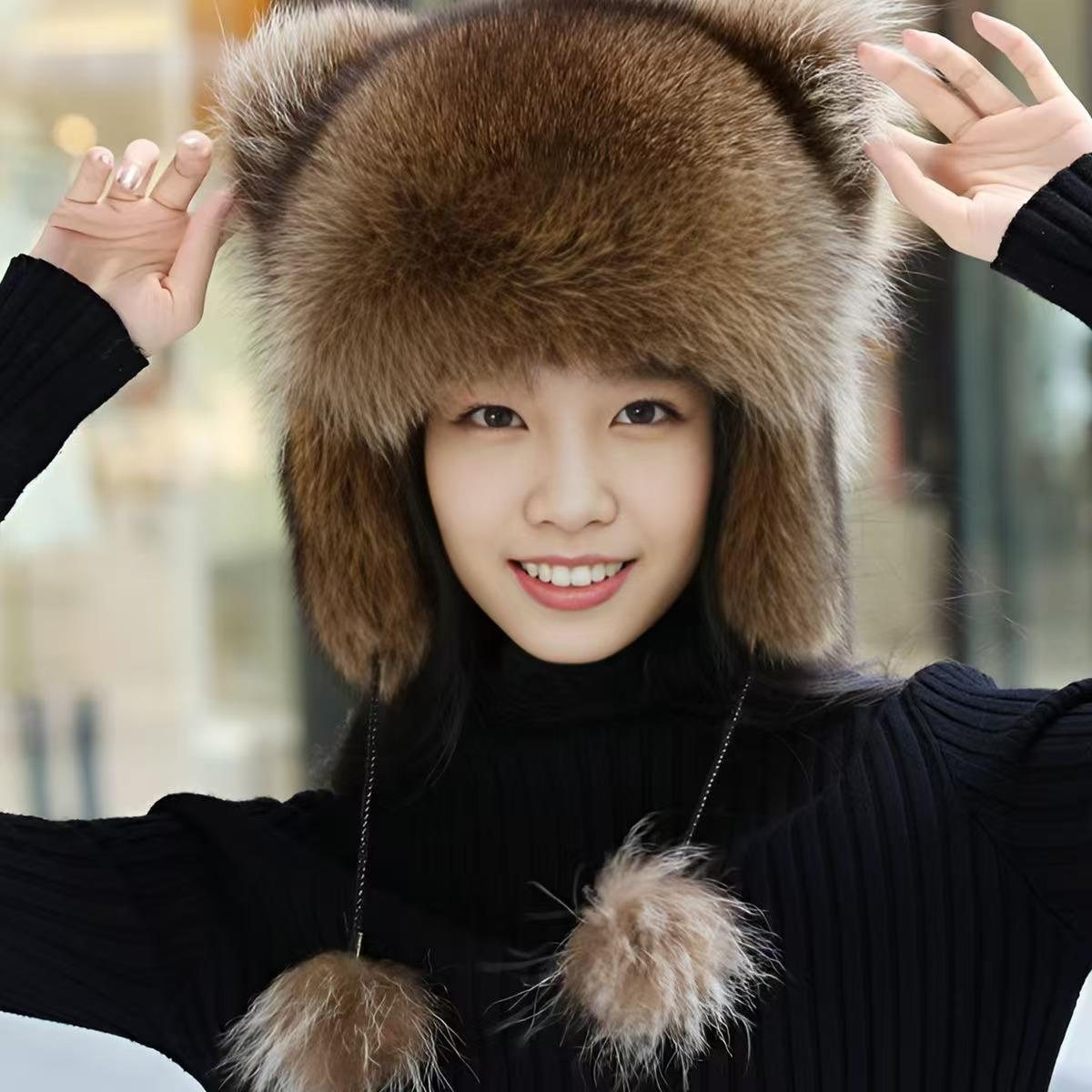 Creative and Cute Raccoon Earmuff Hat Warm and Thick Plush Hat for Autumn and Winter Fashionable Versatile Casual Luxurious Lei Feng Style