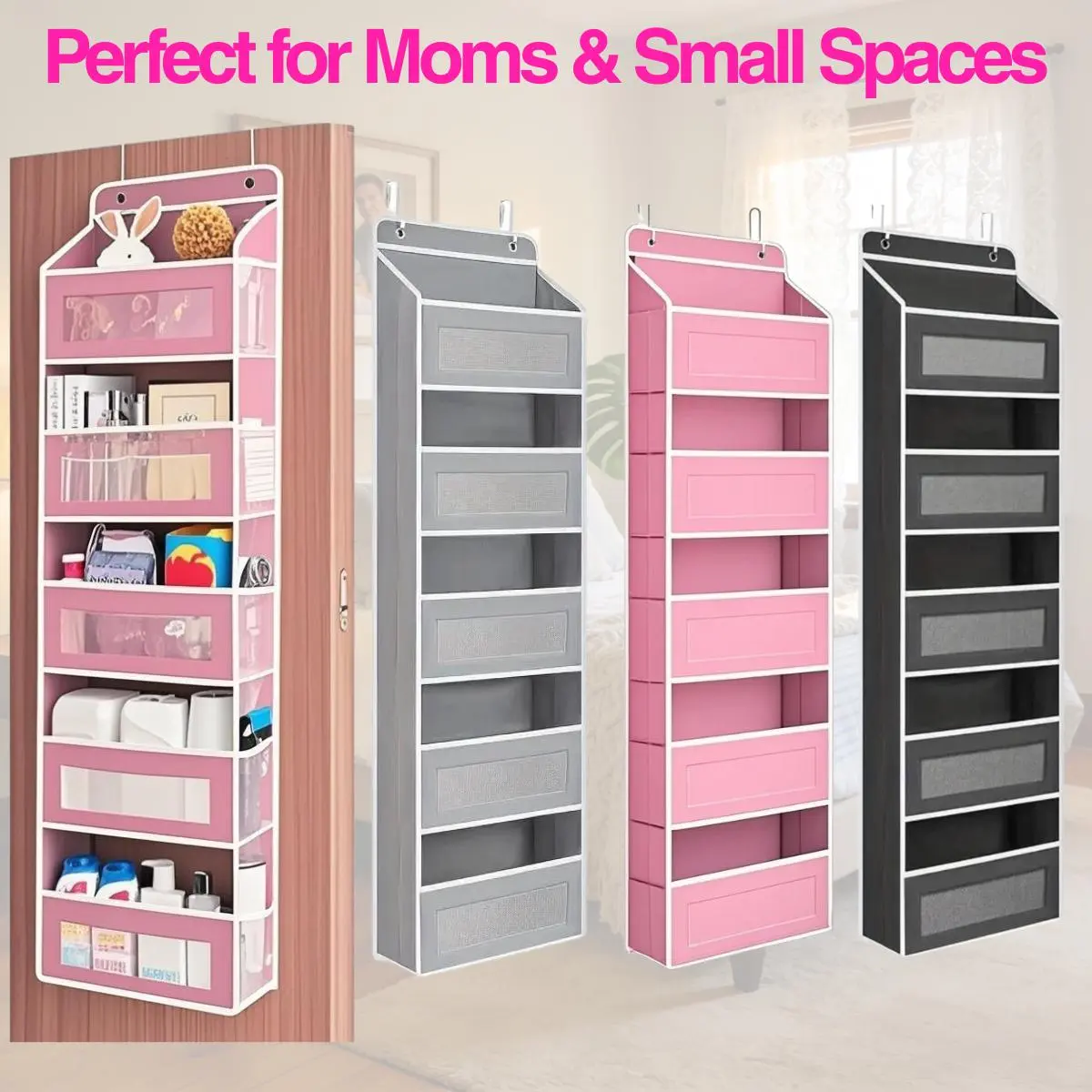 2026 Petit Bits Over The Door Organizer Storage- Hanging Rack Set with 5+5 Pockets & 5 Large Clear Mesh Pockets, 10-15 Kg Capacity, Space-Saving Organizer for Bedrooms Bathrooms Kitchen Food Storage - Holiday Haul Deal Kitchen Gadgets Clearance
