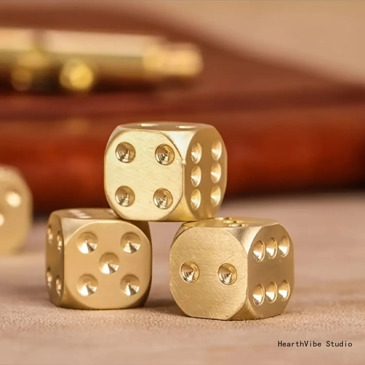 5-Piece Handmade Solid Brass Metal Dice Set - Polished Polyhedral, Durable Material, Ideal for Tabletop Gaming, Bar Table House Decor, Handmade Craft