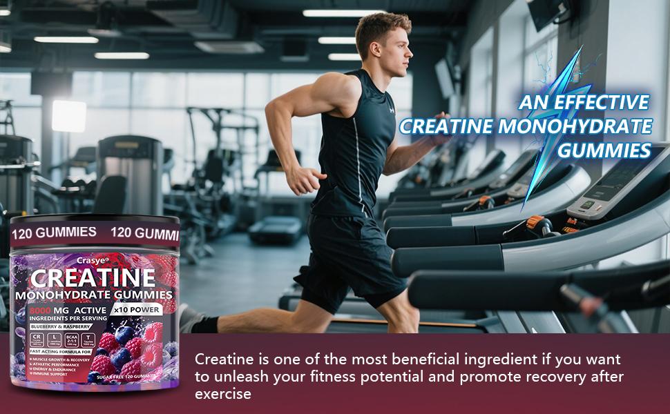 CRASYE Creatine Gummies 8000mg Blueberry Raspberry Flavor 120 Gummies Supports Muscle Gains Workout Recovery Essential Aminos Made in USA Fitness Endurance Supplement