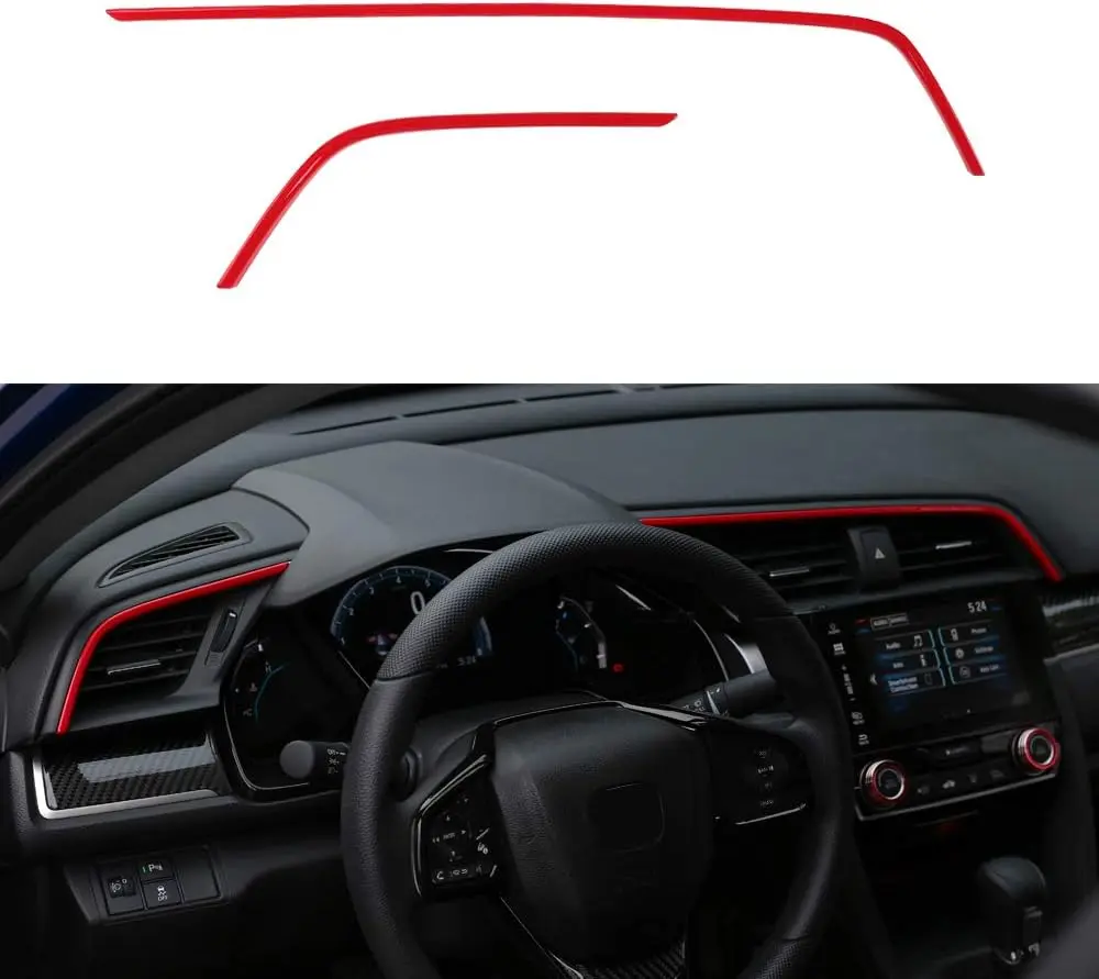 10th Gen Civic 2pcs Center Consoles Stickers Air Vent Trims Dash Board Panel Strips Decals Compatible with Honda Civic 2021 2020 2019 2018 2017 2016 -Red