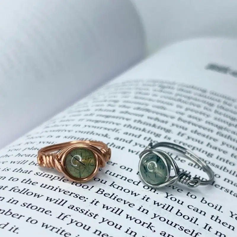 Prehnite Genuine Copper or Stainless Steel Wire Ring for Empaths, Declutter, and deep healing
