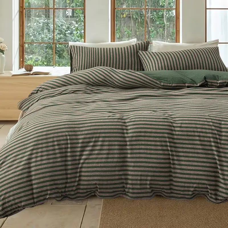 3 Pieces Jersey Knit Duvet Cover Set 100% T-Shirt Heather Cotton Super Soft Comfy Classic Striped Design, with Zipper Closure  Stripes Bedding Set for Women and Men,  Lightweight Bed Sets for All Seasons (1 Knitted Duvet Cover + 2 Knitted Pillowcases)