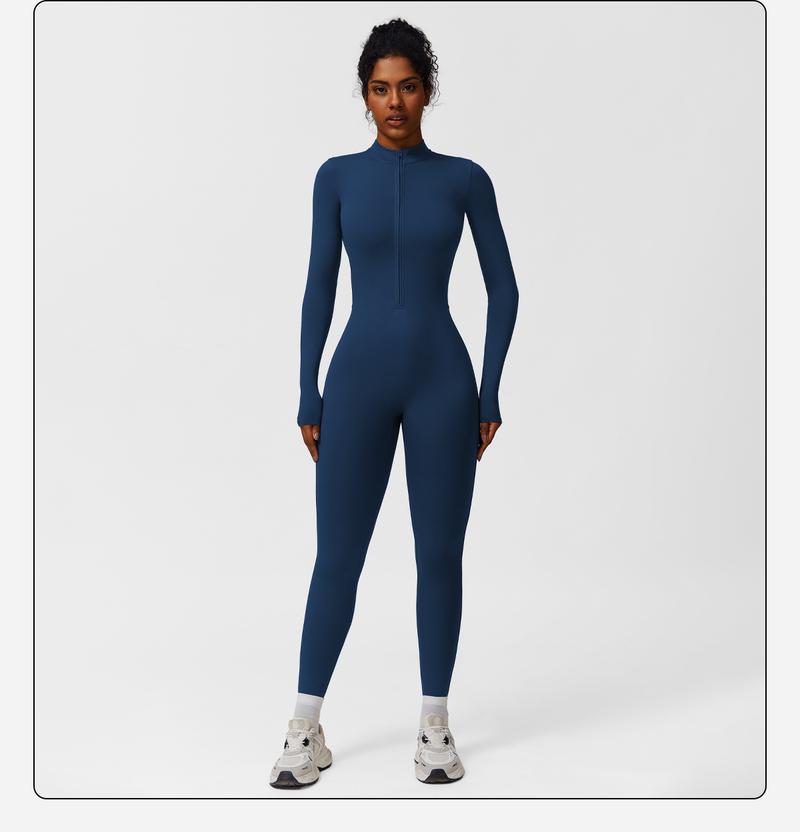 Women's Solid Zip-Up Skiing Jumpsuit by MFVIM - Casual Sporty Long-Sleeve Jumpsuit for Skiing and Cycling, Ladies' Activewear for Fall and Winter Workout Gym Clothing