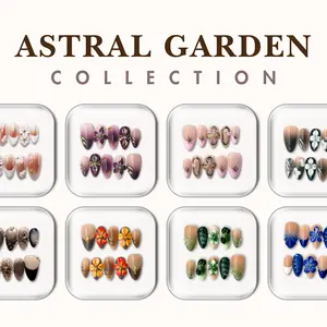 NailPhoria ASTRAL GARDEN Collection - Handmade Press-On Nails | Reusable, Salon-Quality, Long-Lasting, Glossy Design