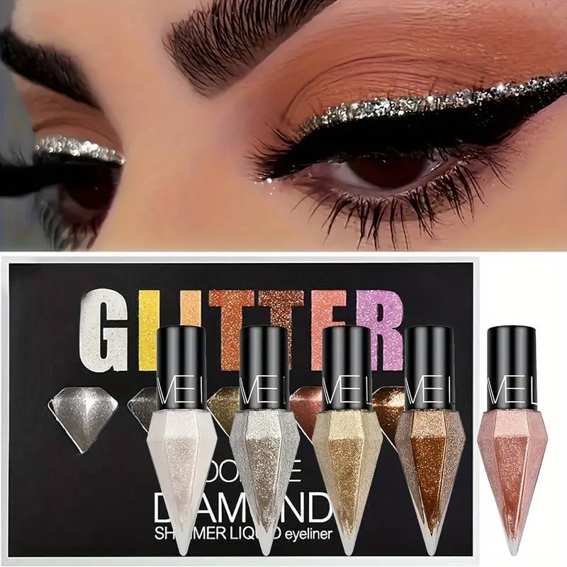 Liquid Quick Drying Eyeliner Pen, Longwear Eye Liner, Long Lasting Shimmering Fine Tip Eyeliner with Precise Flexible Tip & Glitter Sequins, Eye Makeup Product to Enhance Eye Makeup for Women & Girls